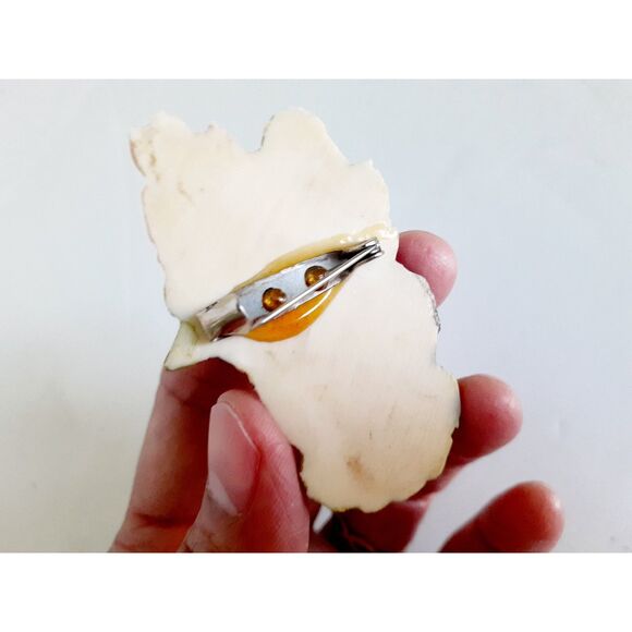 Vintage Art Deco Lady's Head Face in Green Orange Hat Resin Brooch Pin 2.5"L - Picture 3 of 5